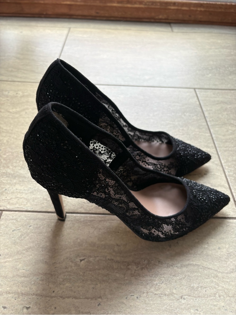 Call it Spring Black Lace Pointed-Toe Women's Heels - Picture 2 of 2